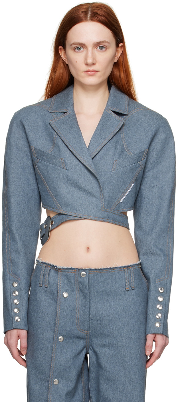 Aleksandre Akhalkatsishvili Blue Pin-Buckle Denim Jacket