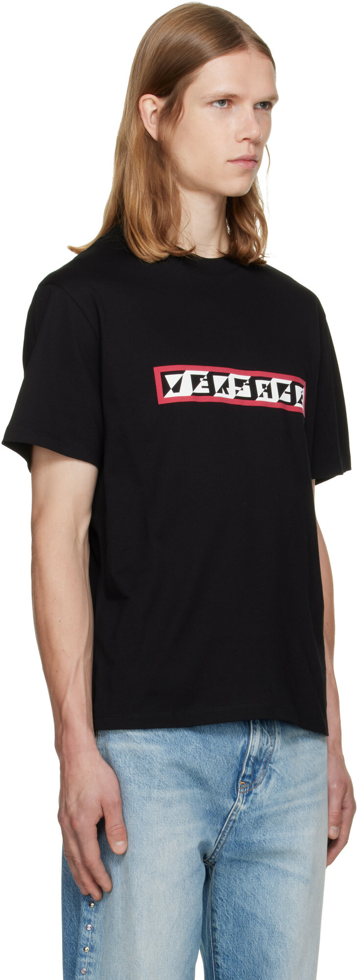 Versace Black Printed Cotton Jersey Regular T-shirt