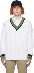BOSS White V-Neck Sweater