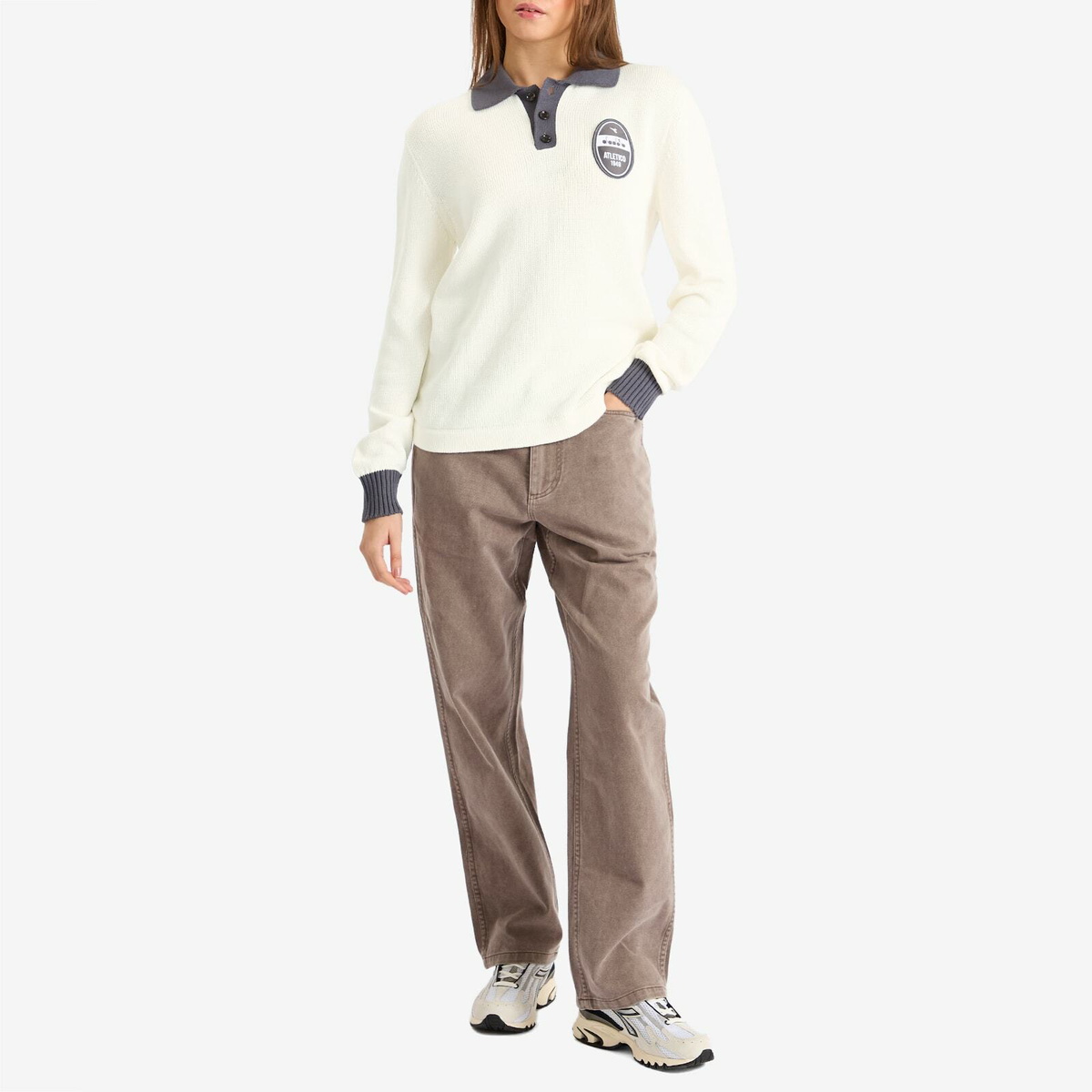 Diadora Legacy Long Sleeve Polo in White Alyssum