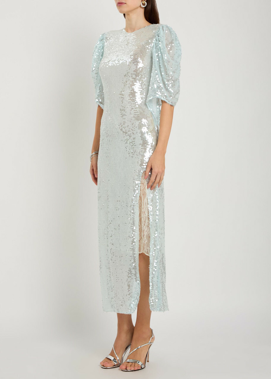 Roberta Einer Drama Sequin-embellished Stretch-mesh Maxi Dress Silver