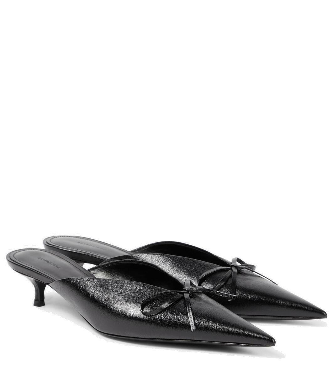 【送料&関税込】Balenciaga Black Satin Knife Bow Mules Balenciaga Knife Bow leather mules Balenciaga