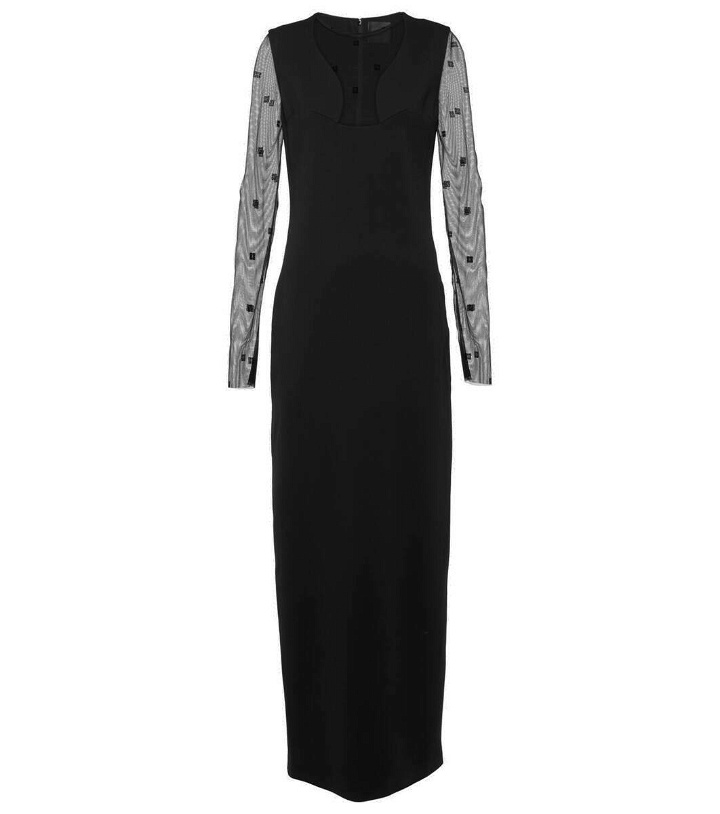 Photo: Givenchy Logo embroidered mesh and jersey maxi dress