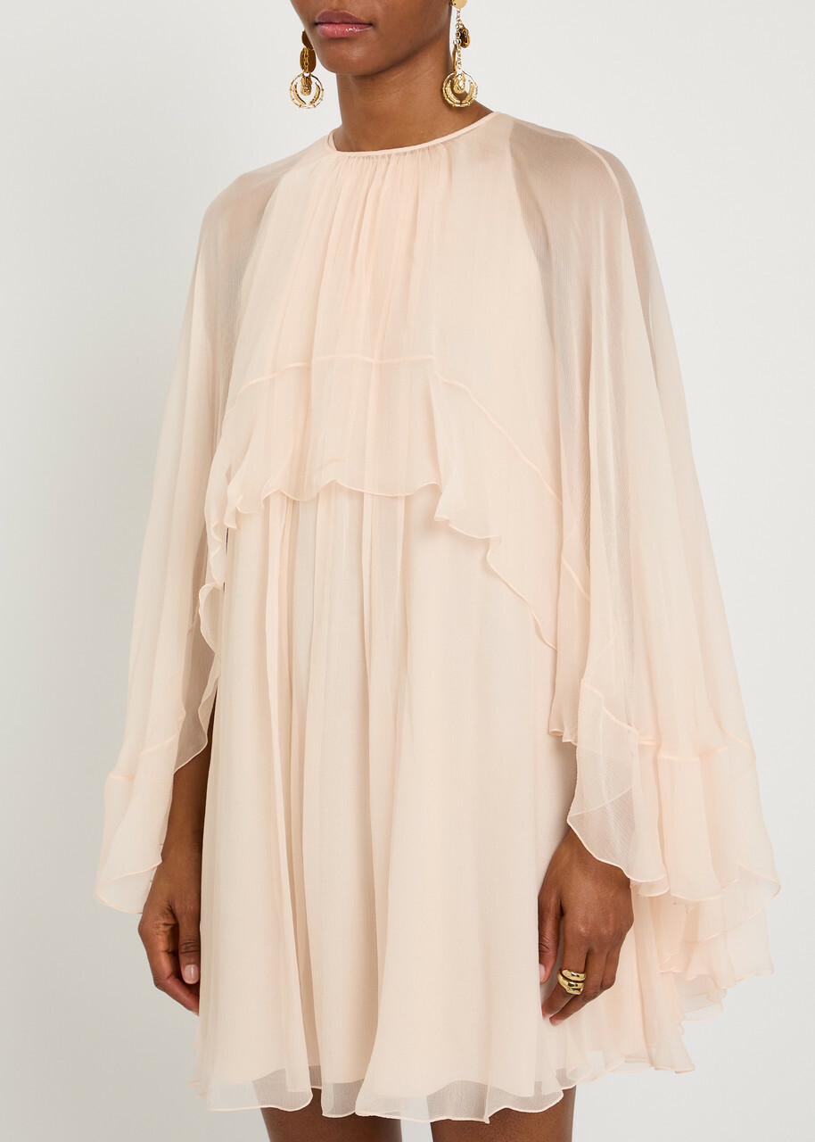 Chloe Ruffled Cape-effect Silk Mini Dress Light Pink