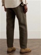 Oliver Spencer - Fishtail Tapered Linen Trousers - Brown