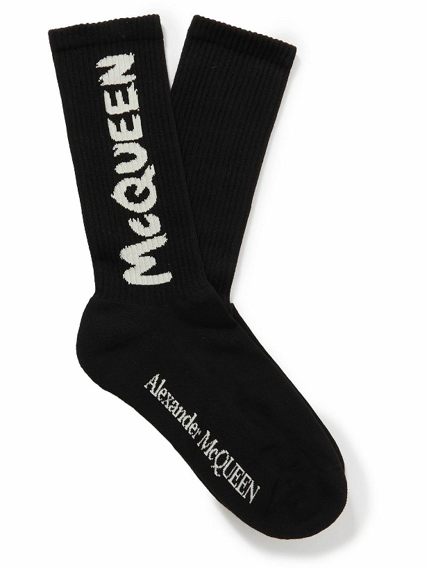 Photo: Alexander McQueen - Intarsia Cotton-Blend Socks - Black