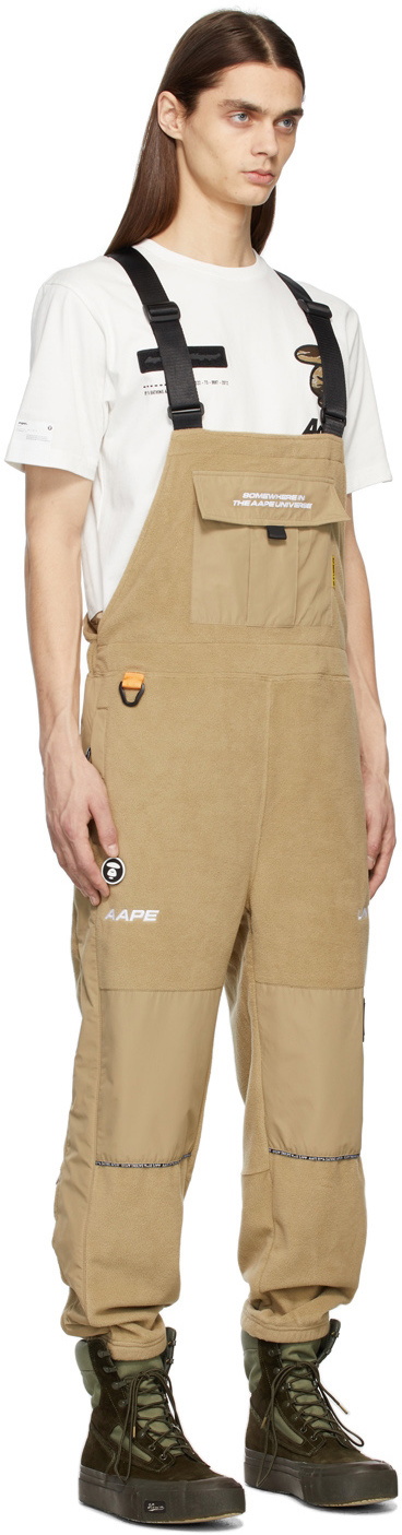 AAPE by A Bathing Ape Beige Fleece Logo Overalls AAPE by A Bathing Ape