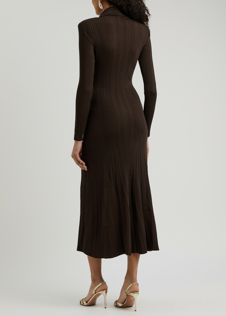 Self-portrait Ribbed-knit Maxi Dress Brown