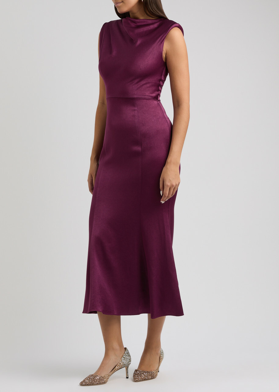 Roland Mouret Draped Satin Midi Dress Purple Roland Mouret
