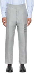 Thom Browne Grey Linen Engineered 4-Bar Trousers