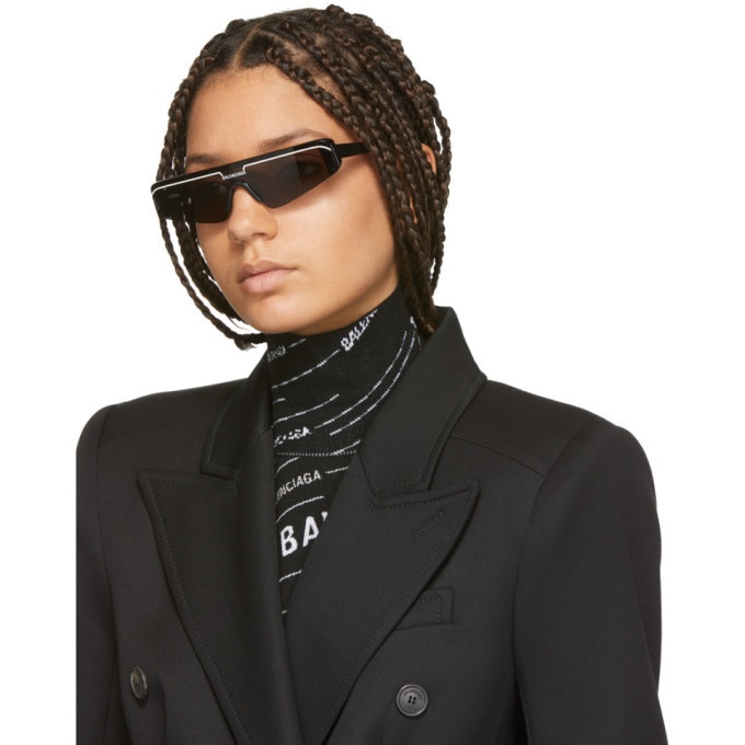 Balenciaga Black Skinny Rectangular Ski Sunglasses Balenciaga