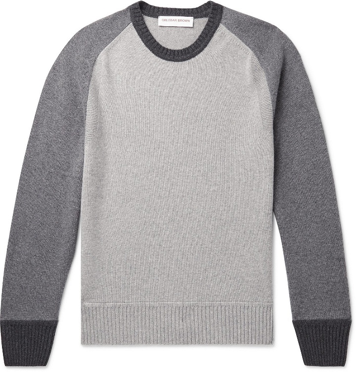 Photo: Orlebar Brown - Ethan Colour-Block Cashmere and Merino Wool-Blend Sweater - Gray