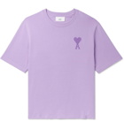 AMI PARIS - Logo-Embroidered Cotton-Jersey T-Shirt - Purple