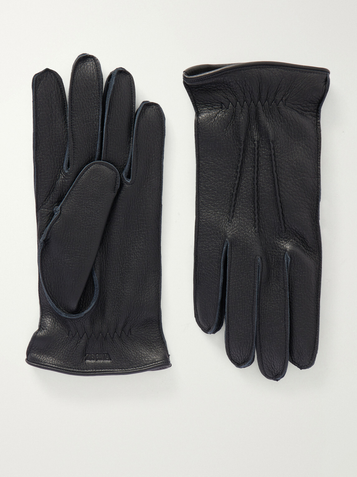 Zegna - Logo-Embossed Full-Grain Leather Gloves - Black