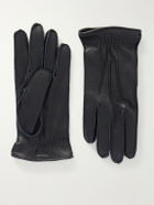 Zegna - Logo-Embossed Full-Grain Leather Gloves - Black