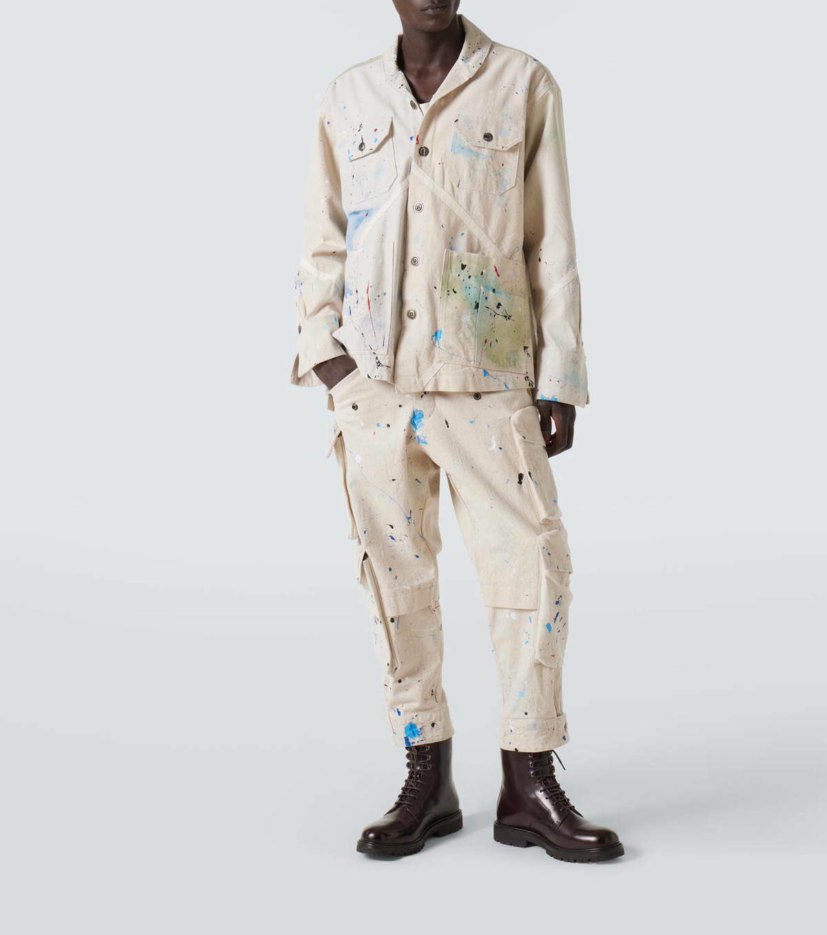 Greg Lauren Painters printed cotton cargo pants