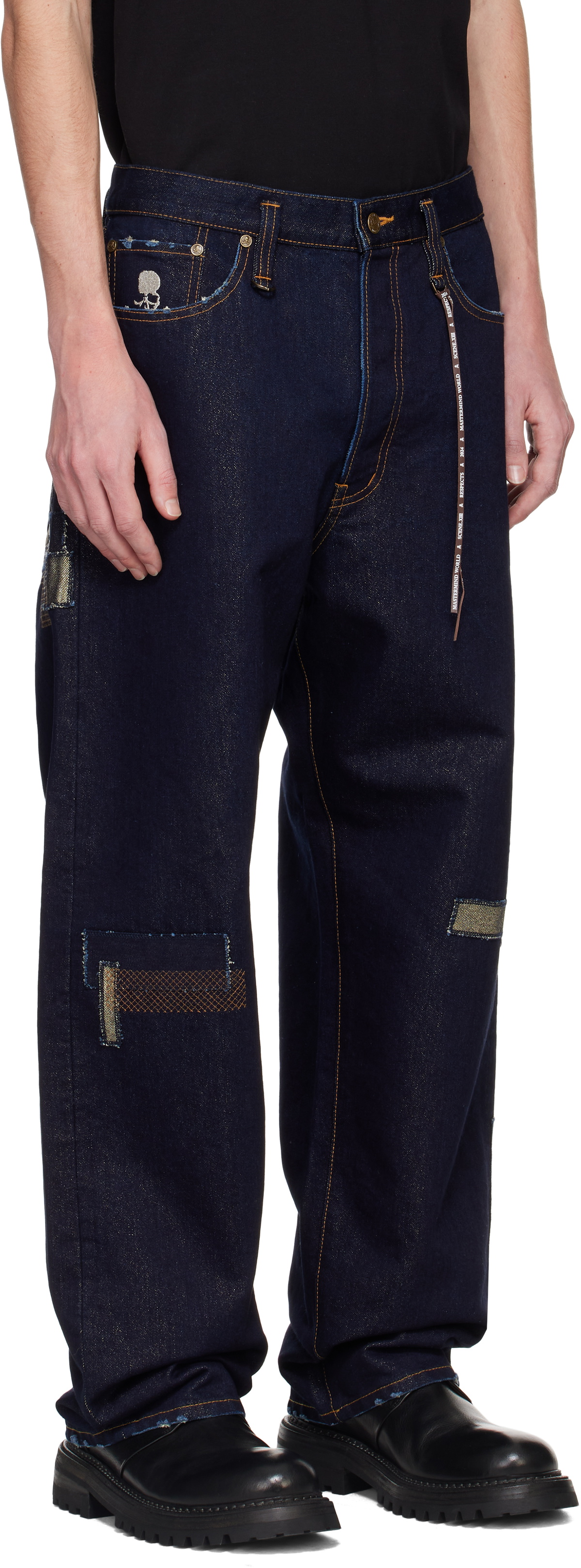 MASTERMIND WORLD Navy Patchwork Wide Straight Fit Jeans