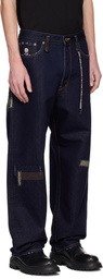 MASTERMIND WORLD Navy Patchwork Wide Straight Fit Jeans