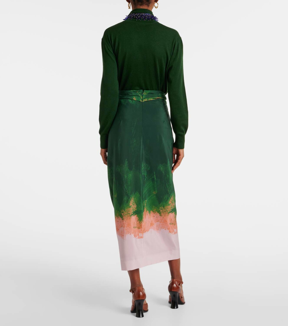 Dries Van Noten Draped printed silk-blend midi skirt Dries