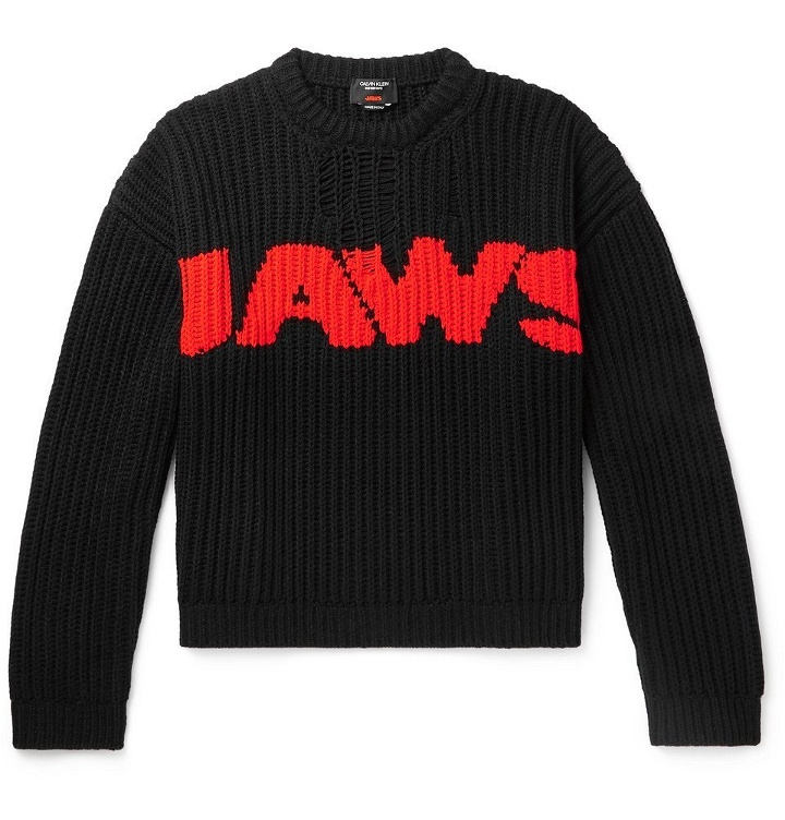 Photo: CALVIN KLEIN 205W39NYC - Distressed Intarsia-Knit Sweater - Black