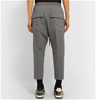 Rick Owens - Tapered Cropped Stretch-Virgin Wool Drawstring Trousers - Gray