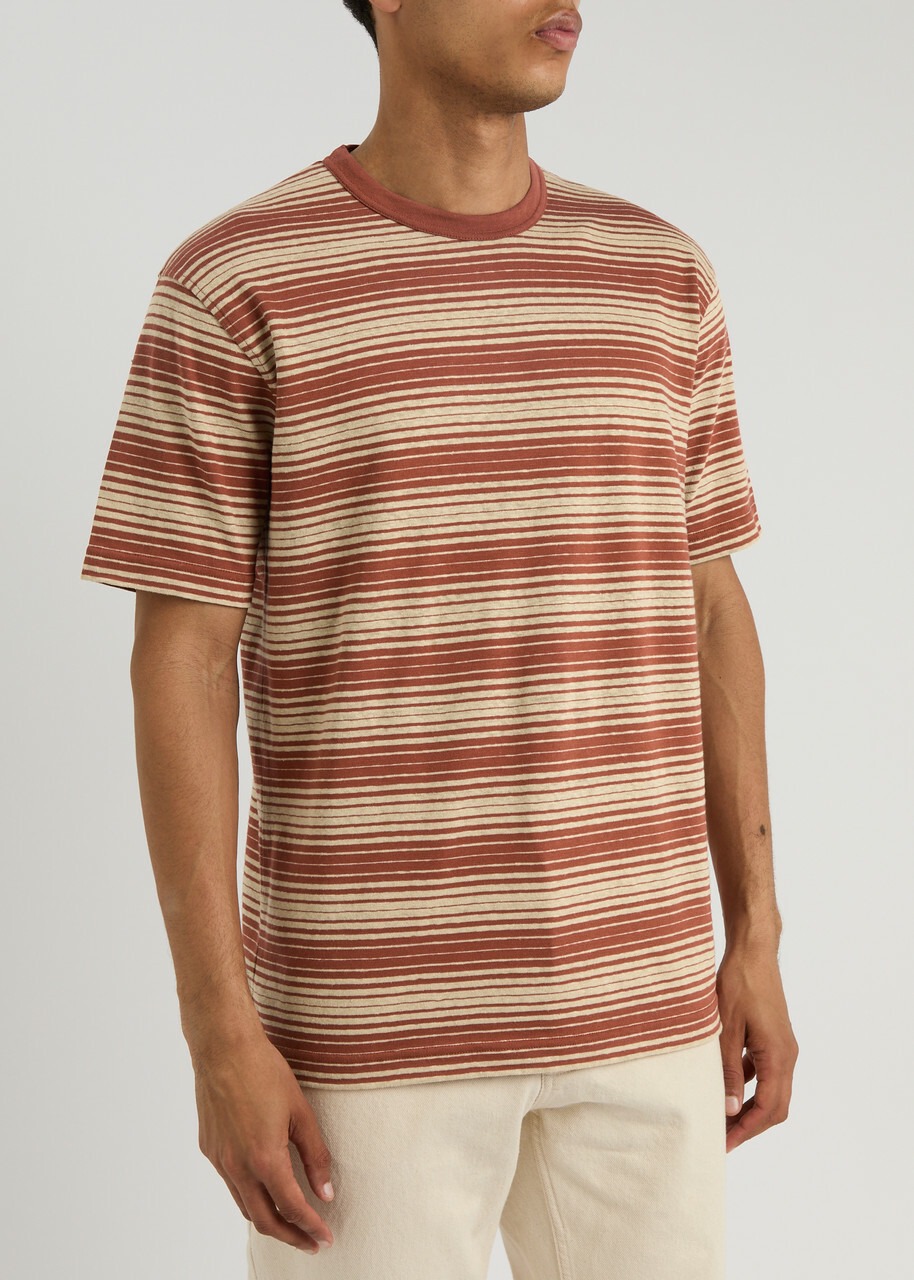 Norse Projects Johannes Striped Cotton-blend T-shirt Orange