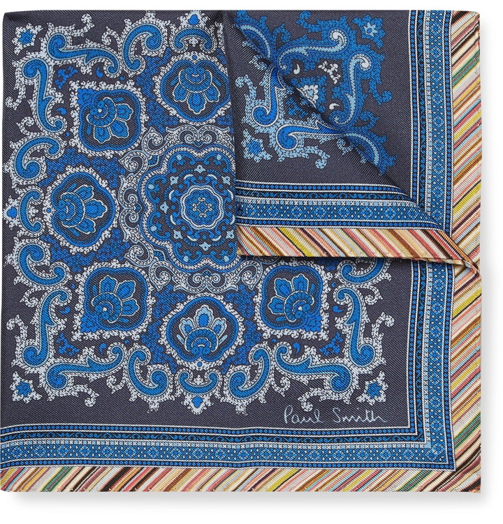 Photo: Paul Smith - Paisley-Print Silk-Twill Pocket Square - Blue