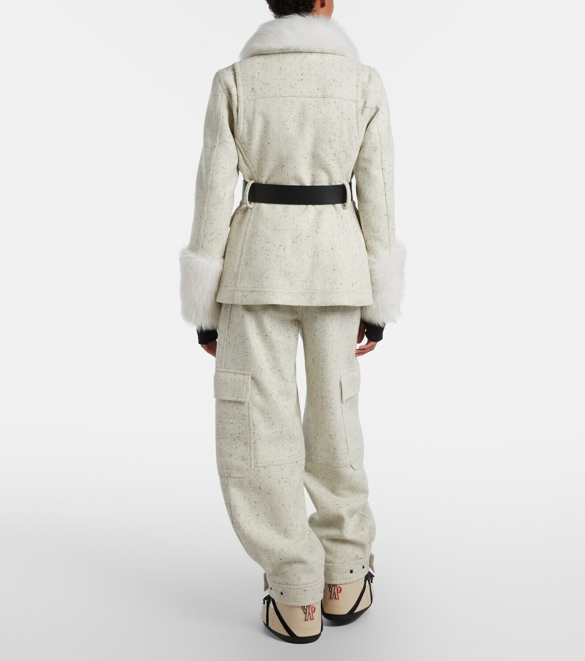 Moncler Grenoble Devez belted shearling-trimmed virgin wool down ski jacket