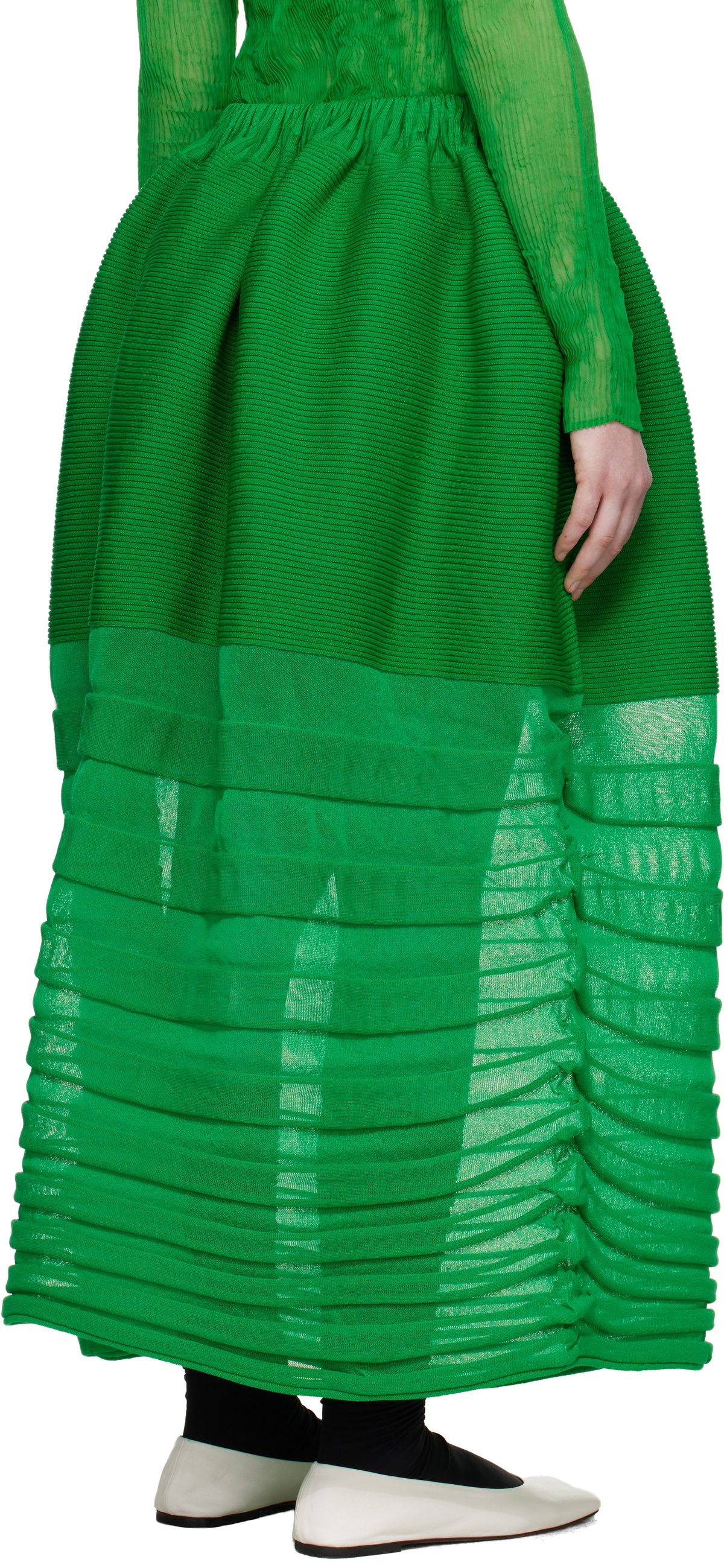 ISSEY MIYAKE Green December Moving Knit Midi Skirt
