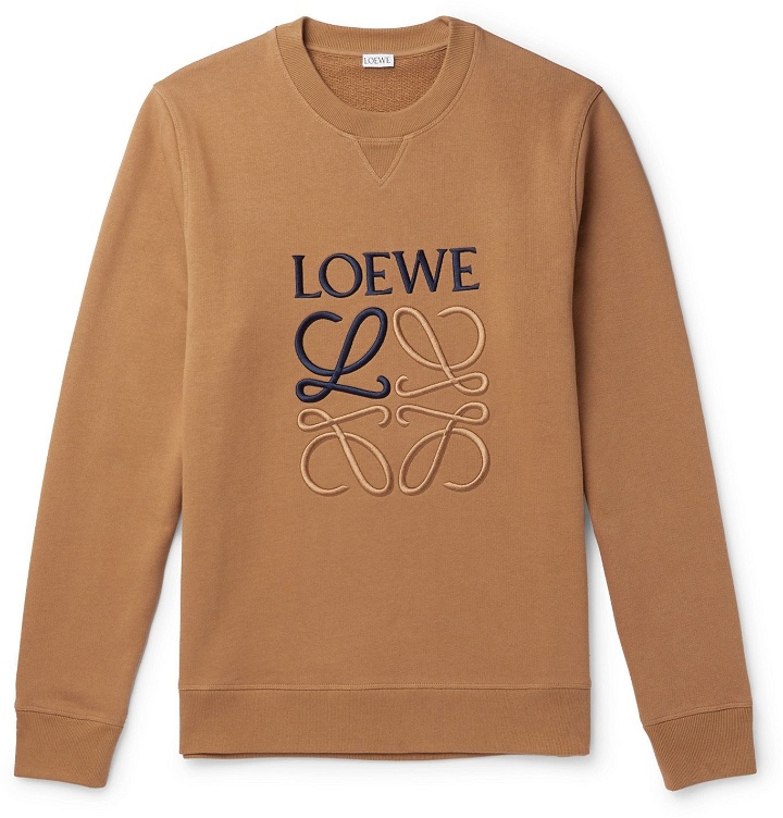 Photo: Loewe - Slim-Fit Logo-Embroidered Loopback Cotton-Jersey Sweatshirt - Brown