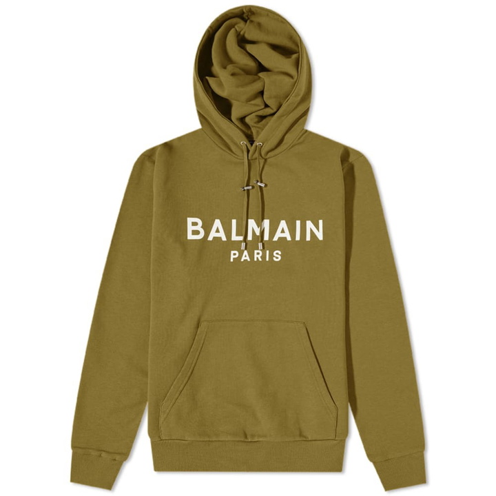 Photo: Balmain Men's Classic Paris Popover Hoody in Khaki/Off-White