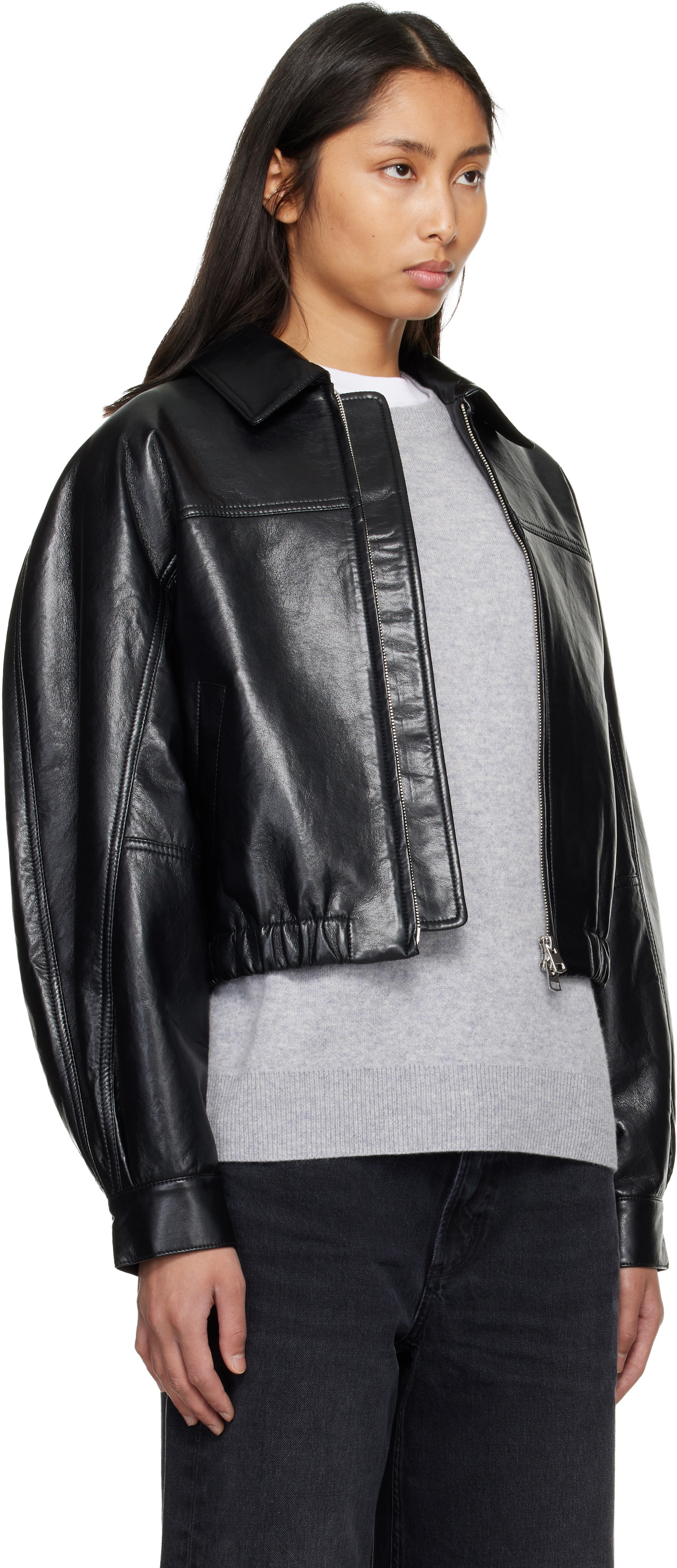 AGOLDE Black Dixon Recycled Leather Bomber Jacket