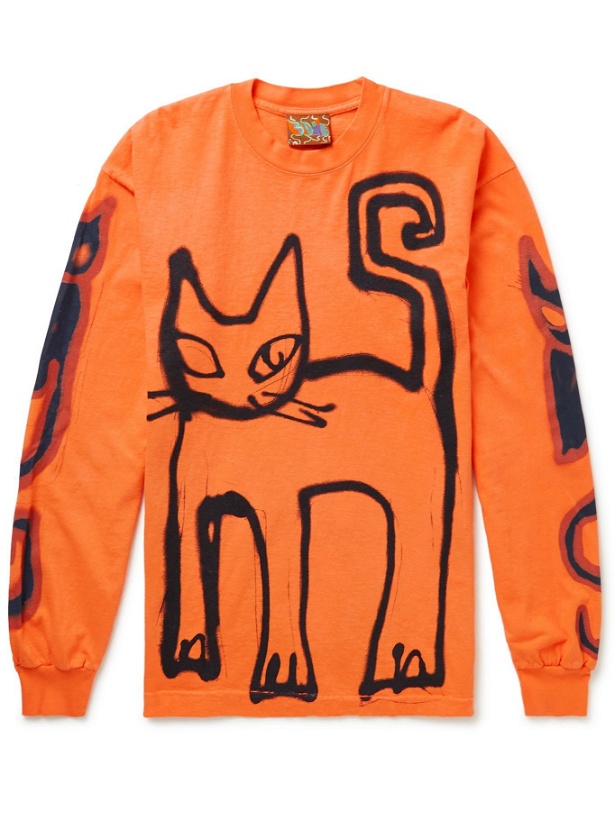 Photo: COME TEES - Cat Poem Printed Cotton-Jersey T-Shirt - Orange