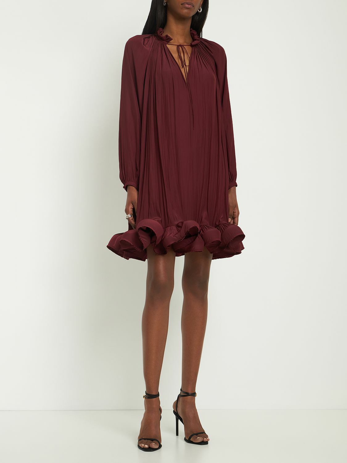 LANVIN - Pleated Mini Dress W/ Ruffles Lanvin