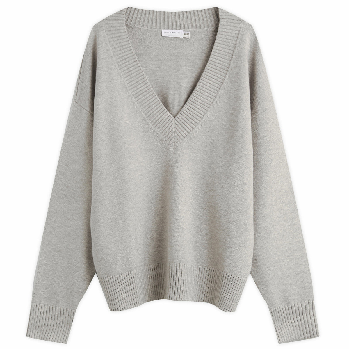 Good American Women's Knit Deep V Knit Sweater in Melange Grey
