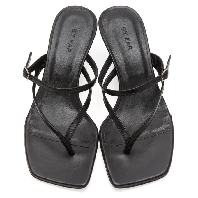 BY FAR Black Creased Leather Desiree Heeled Sandals