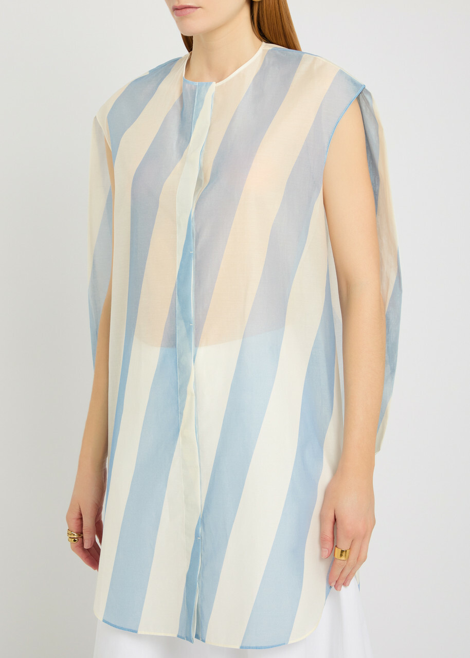 Jacquemus La Robe Berlingot Striped Organza Mini Shirt Dress White And Blue
