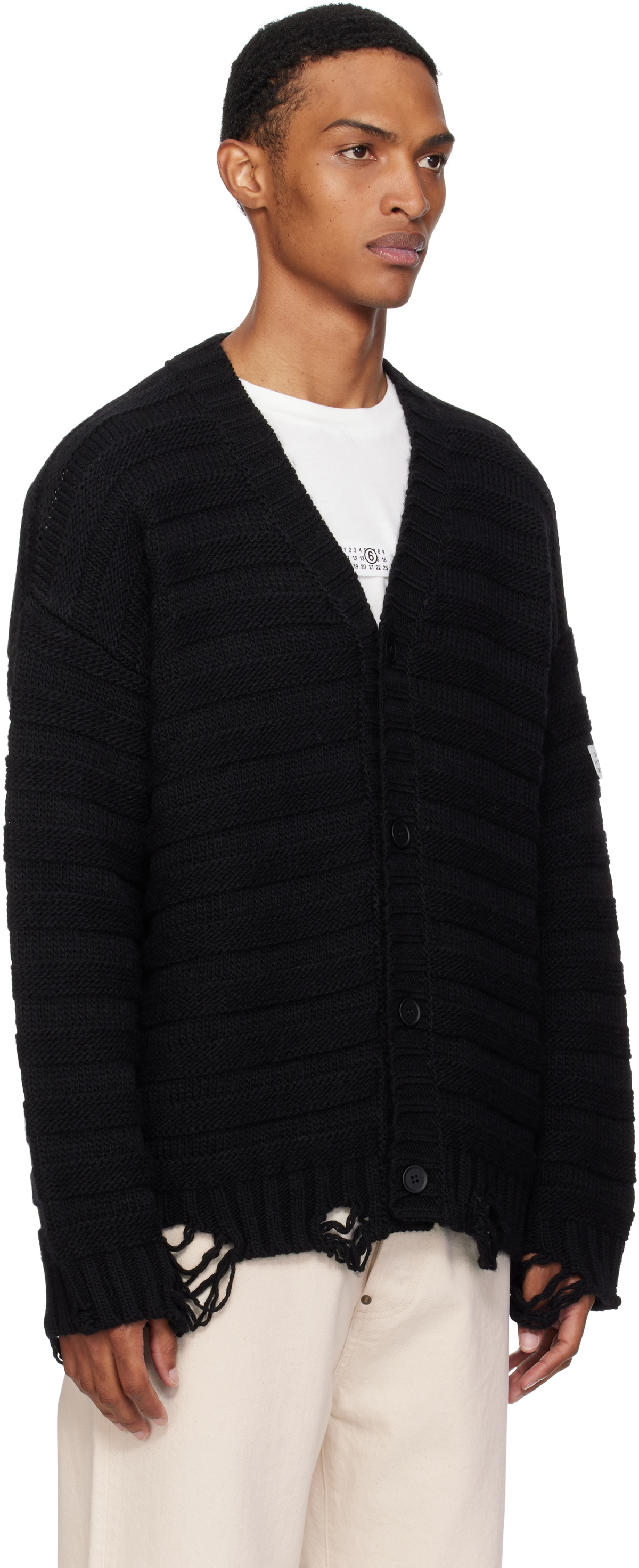 MM6 Maison Margiela Black Rib-Knit Cardigan MM6 Maison Margiela