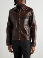 AMIRI - Croc-Effect Leather Jacket - Brown