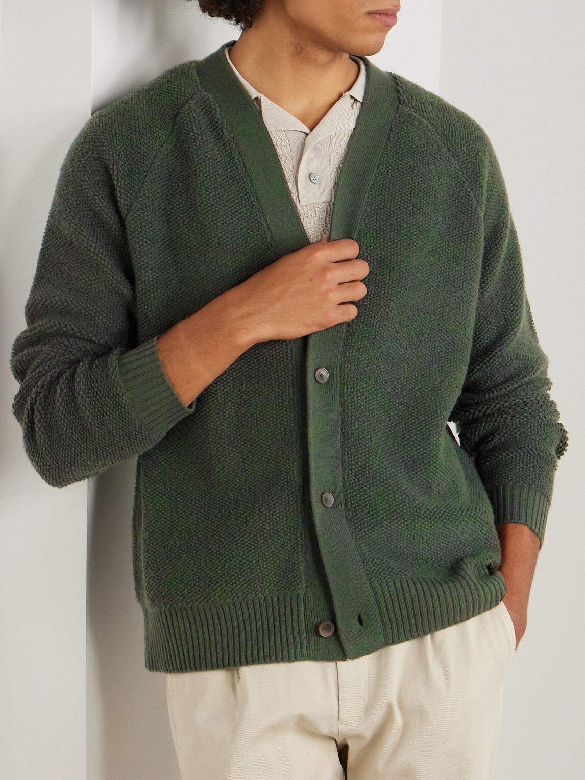 Mr P. - Cashmere-Terry Cardigan - Green