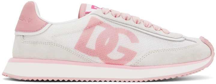 Photo: Dolce&Gabbana Pink & Gray Mixed-Material 'DG' Cushion Sneakers