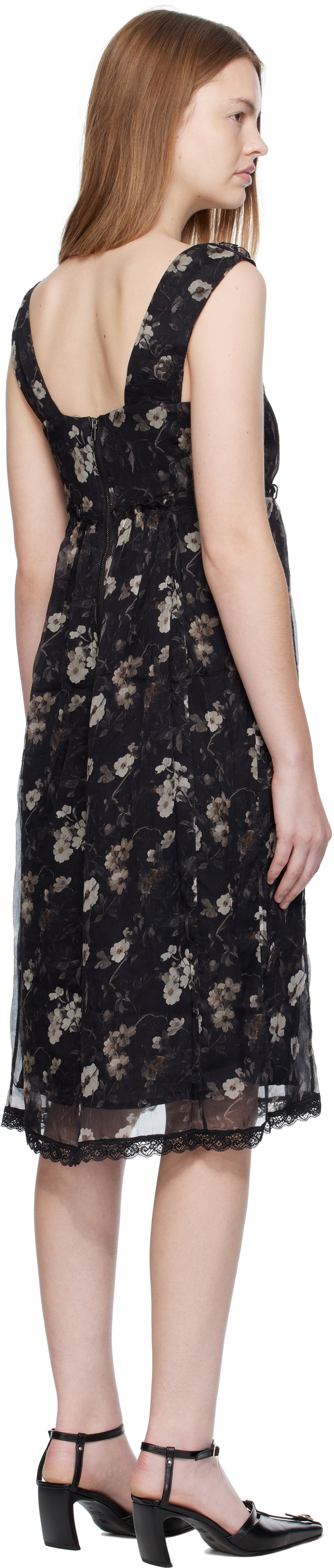 R13 Black Sleeveless V-Neck Midi Dress