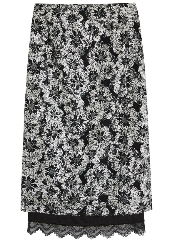 Photo: Huishan Zhang Leja Embellished Tulle Midi Skirt Silver