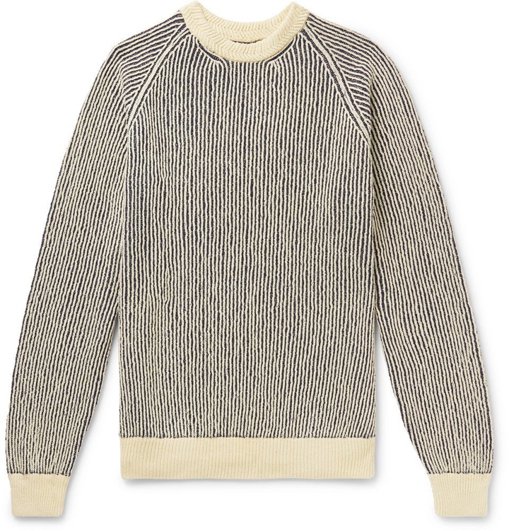 Photo: Mr P. - Striped Ribbed Cotton-Blend Sweater - Ecru