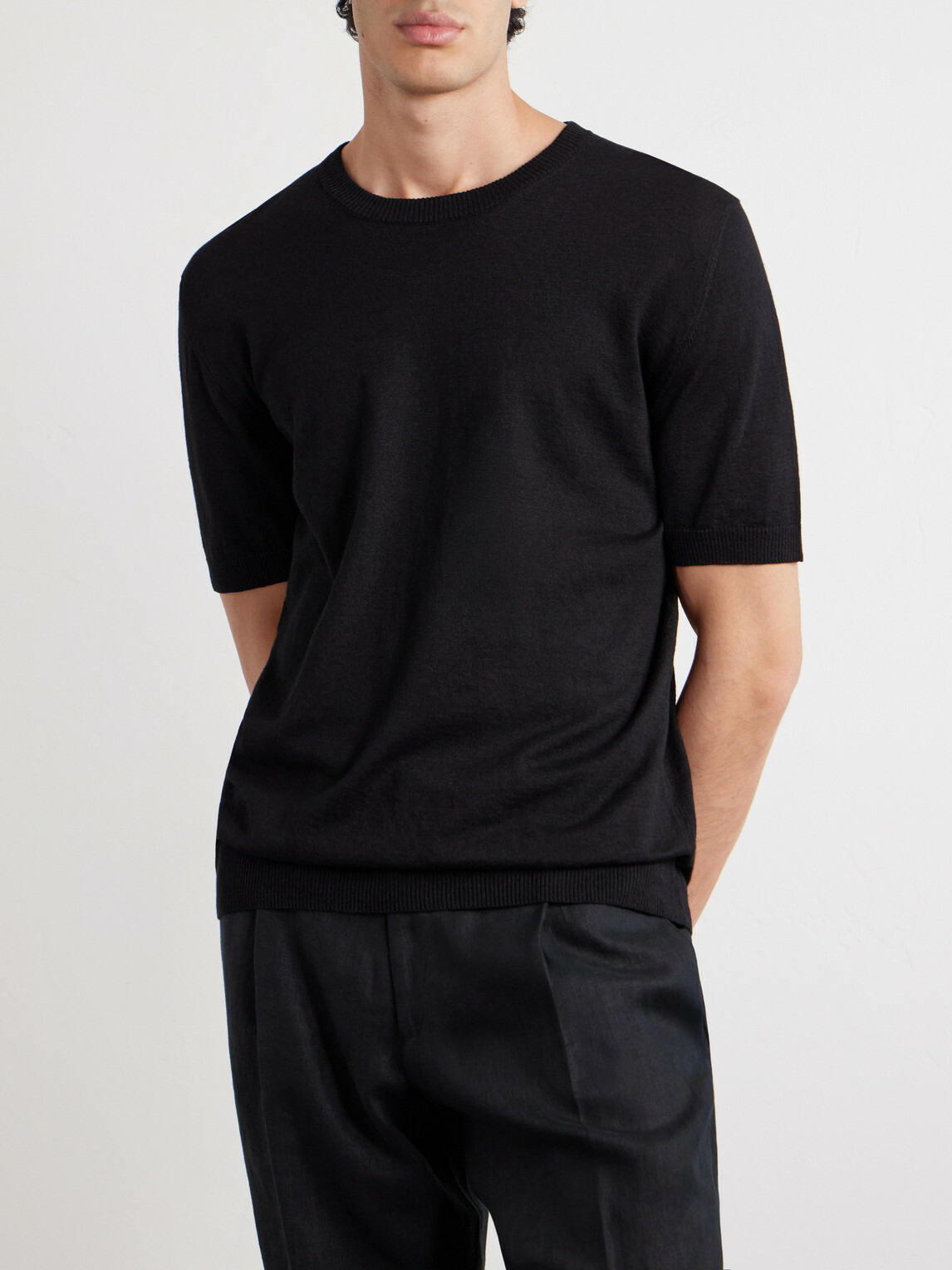 J. Mueser - Knitted Linen and Cotton-Blend T-Shirt - Black