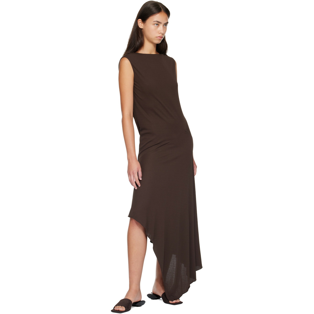 ALAÏA Brown Backless Jersey Crepe Midi Dress