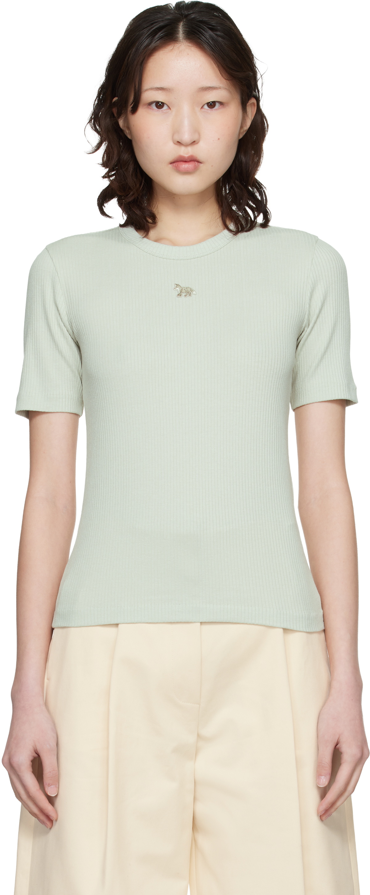 Maison Kitsuné Green Baby Fox Ribbed Fitted T-shirt