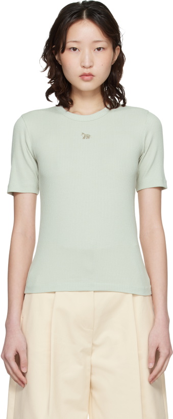 Photo: Maison Kitsuné Green Baby Fox Ribbed Fitted T-shirt