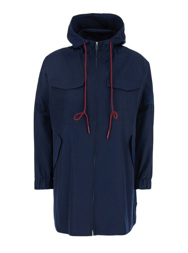 Photo: Merci Blue Jacket With Drawstring Hood In Tech Fabric Woman
