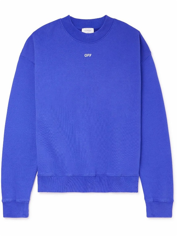 Photo: Off-White - Logo-Print Cotton-Jersey Sweatshirt - Blue